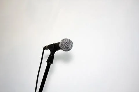 Microphone on stand  white background with copy space Stock Photos