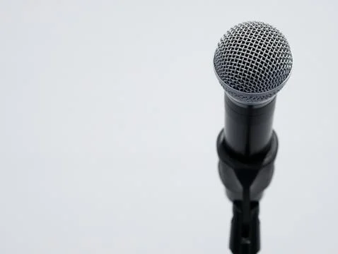 Microphone on stand at white background Stock Photos