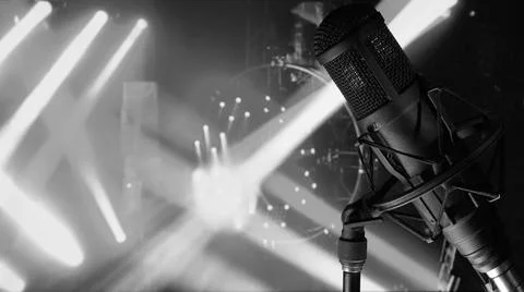 Microphone at studio . Music  stage . studio sound equipment Stock Photos