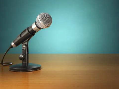 Microphone on the table in the green vintage studio. Stock Illustration