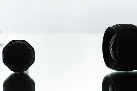 The microphone is on the table. Journalism concept. Stock Photos