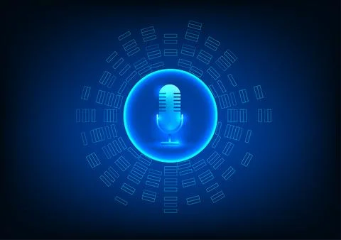 Microphone Technology Background Microphone is surrounded by sound waves. C.. Иллюстрация