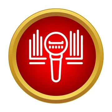 Microphone transmitting audio sound waves in red circle Illustrazione stock
