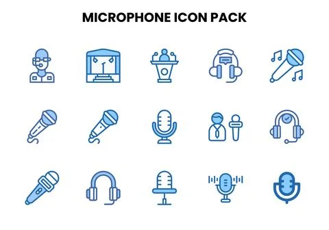 Microphone Two Colour Bundle Icons Pack Stock Illustration
