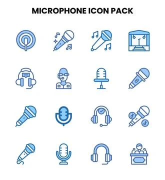 Microphone Two Colour Collection Icons Pack Stock Illustration