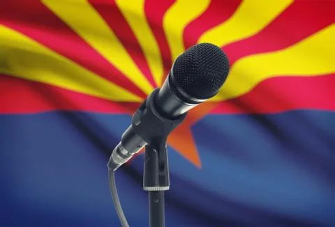 Microphone with US states flags on background series - Arizona Foto stock