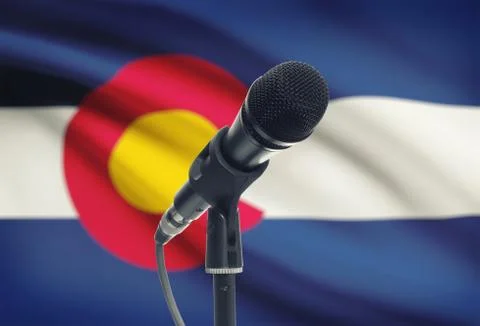 Microphone with US states flags on background series - Colorado Stock Photos