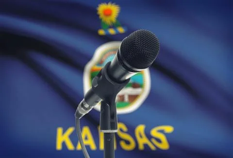 Microphone with US states flags on background series - Kansas Stock Photos