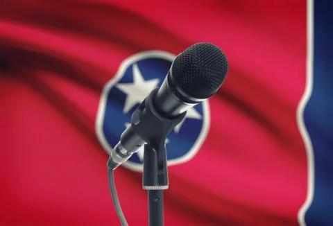 Microphone with US states flags on background series - Tennessee Fotos de archivo