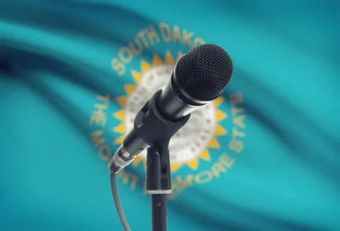 Microphone with US states flags on background series - South Dakota 写真素材