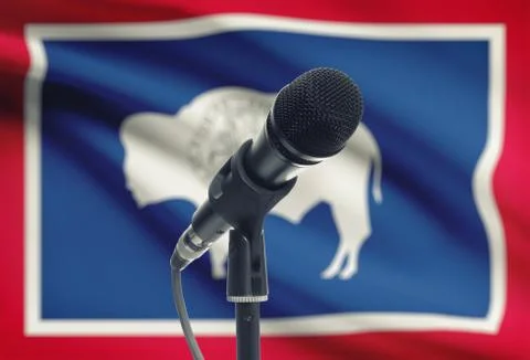 Microphone with US states flags on background series - Wyoming 写真素材