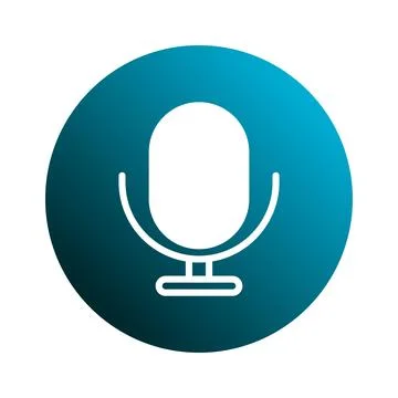 Microphone vector icon on blue circular background representing podcasting .. Stock Illustration