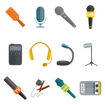 Microphone vector icon isolated interview music TV tool show voice radio Stock Illustration