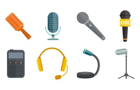 Microphone vector icon isolated interview music TV web vocal tool show voice Stock Illustration