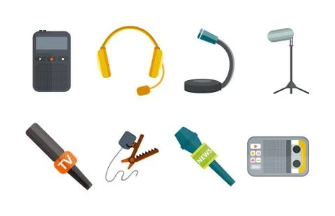 Microphone vector icon isolated interview music TV tool show voice radio Stock Illustration