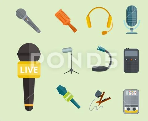 Microphone vector icon isolated interview music TV tool show voice radio Stock Illustration