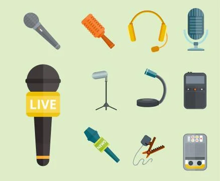 Microphone vector icon isolated interview music TV tool show voice radio Stock Illustration