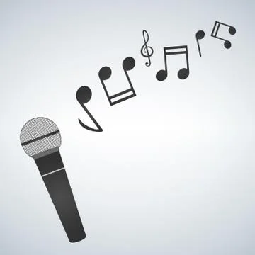 Microphone Vector Icon, Microphone surrounded by notes symbol. Stock Illustration