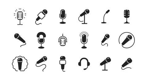 Microphone vector icon set isolated on white background. Podcast, recording Stock Illustration