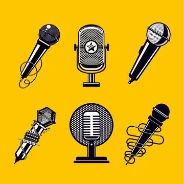 Microphone vector icon set. Vintage mic collection. Stock Illustration
