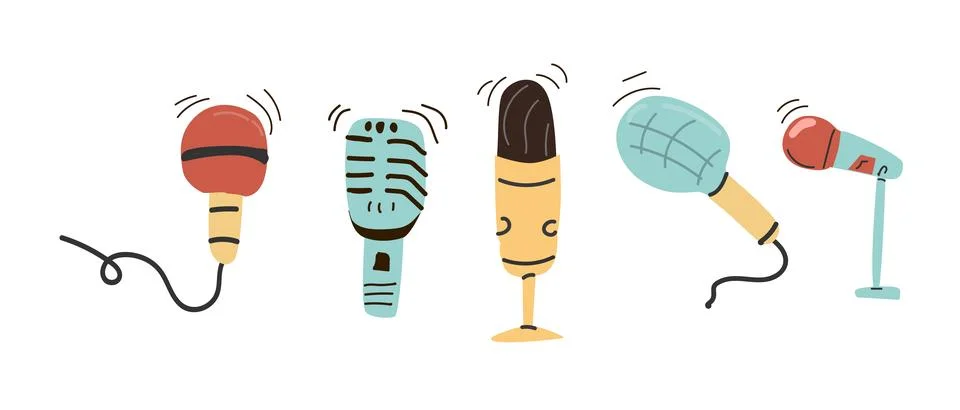 Microphone vector illustration set in flat style Stock Illustration