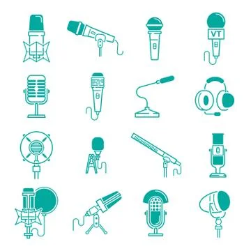 Microphone vector musical radio studio records icons audio dictaphone Illustrazione stock