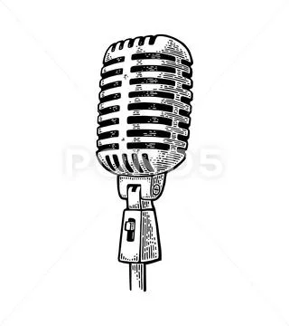 Microphone. Vintage vector black engraving illustration Stock Illustration