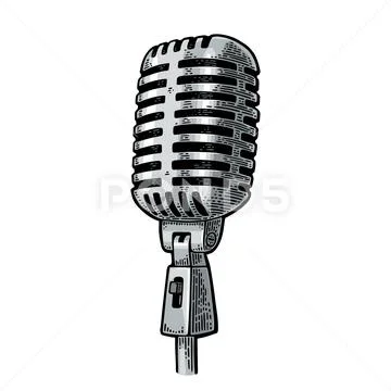 Microphone. Vintage vector black engraving illustration Stock Illustration