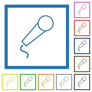 Microphone with wire outline flat framed icons 스톡 일러스트