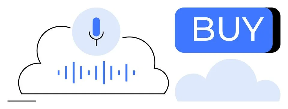 Microphone within a cloud symbolizing voice command technology, sound waves,  イラスト素材