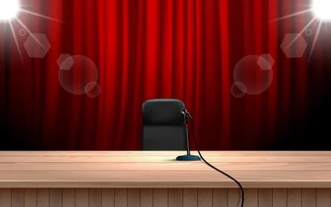 Microphone on the wooden table on the stage Stock Illustration