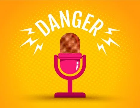 Microphone on yellow halftone background Stock Illustration