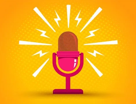 Microphone on yellow halftone background Stock Illustration