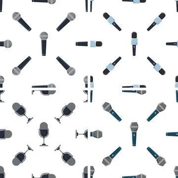 Microphones creating a seamless pattern on white background Stock-Illustration