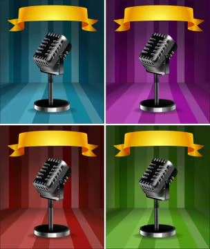 Microphones in four background colors Stock Illustration