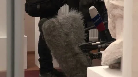 Microphones at the press-conference Stock Footage