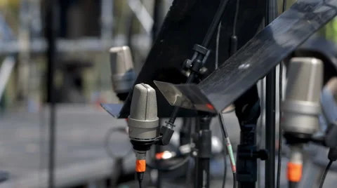 Microphones on stage in daylight,close up Stock Footage 54464867