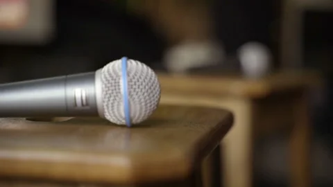 Microphones on stalls Stock Footage 132342959