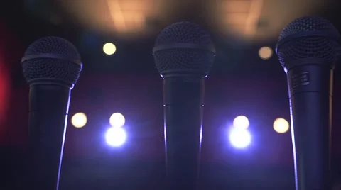 Microphones on a Theater Stage Stock Footage 47253033