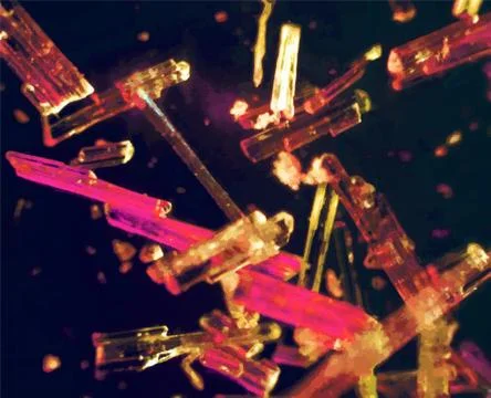 Microphoto microcrystals in polarized light, microscope artwork, background 스톡 사진