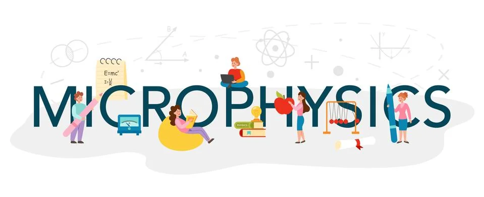 Microphysics typographic header. Scientist explore electricity, magnetism Stock Illustration