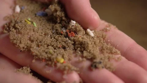 Microplastic close up. primary and secondary microplastics. small plastic Vidéo 163647493