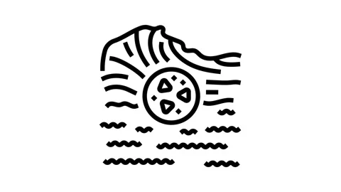 Microplastic particles floating on water surface line icon animation Stock Footage 326121806