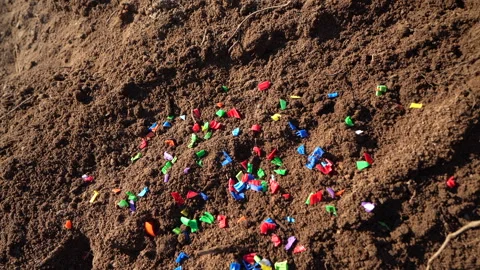 Microplastic pollution. Microplastics in ground. Stock Footage 278222961