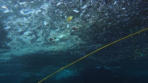 Microplastics and Debris Floating on Ocean Surface Stock Footage 333895239