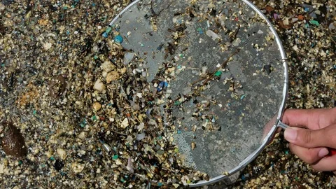 Microplastics are very small pieces of plastic that pollute the environment. Stock Footage 118580638