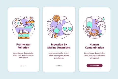 Microplastics effects onboarding mobile app page screen with concepts Ilustración de archivo