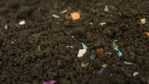 Microplastics inside the soil. Stock Photos