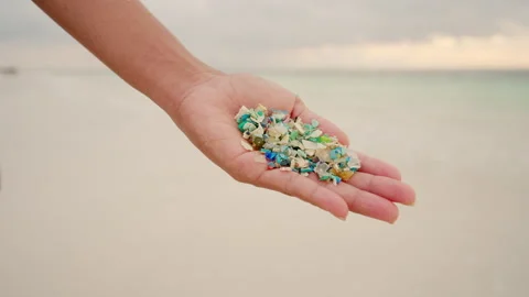 Microplastics in ocean environment, plastic water pollution, single-use waste Stock Footage 306721065
