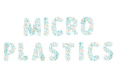 Microplastics. Vector phrase of small pieces of plastic isolated on white bac Stock Illustration